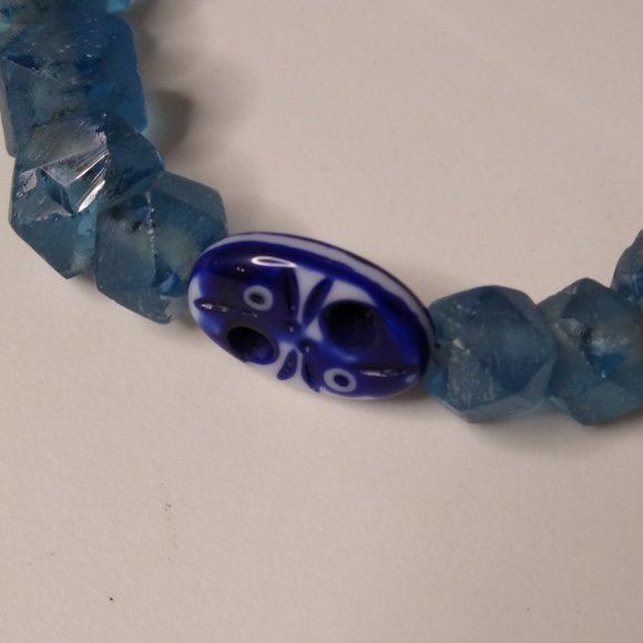 Vintage Glass And Ceramic Blue Bead Bracelet - Picture 8 of 13